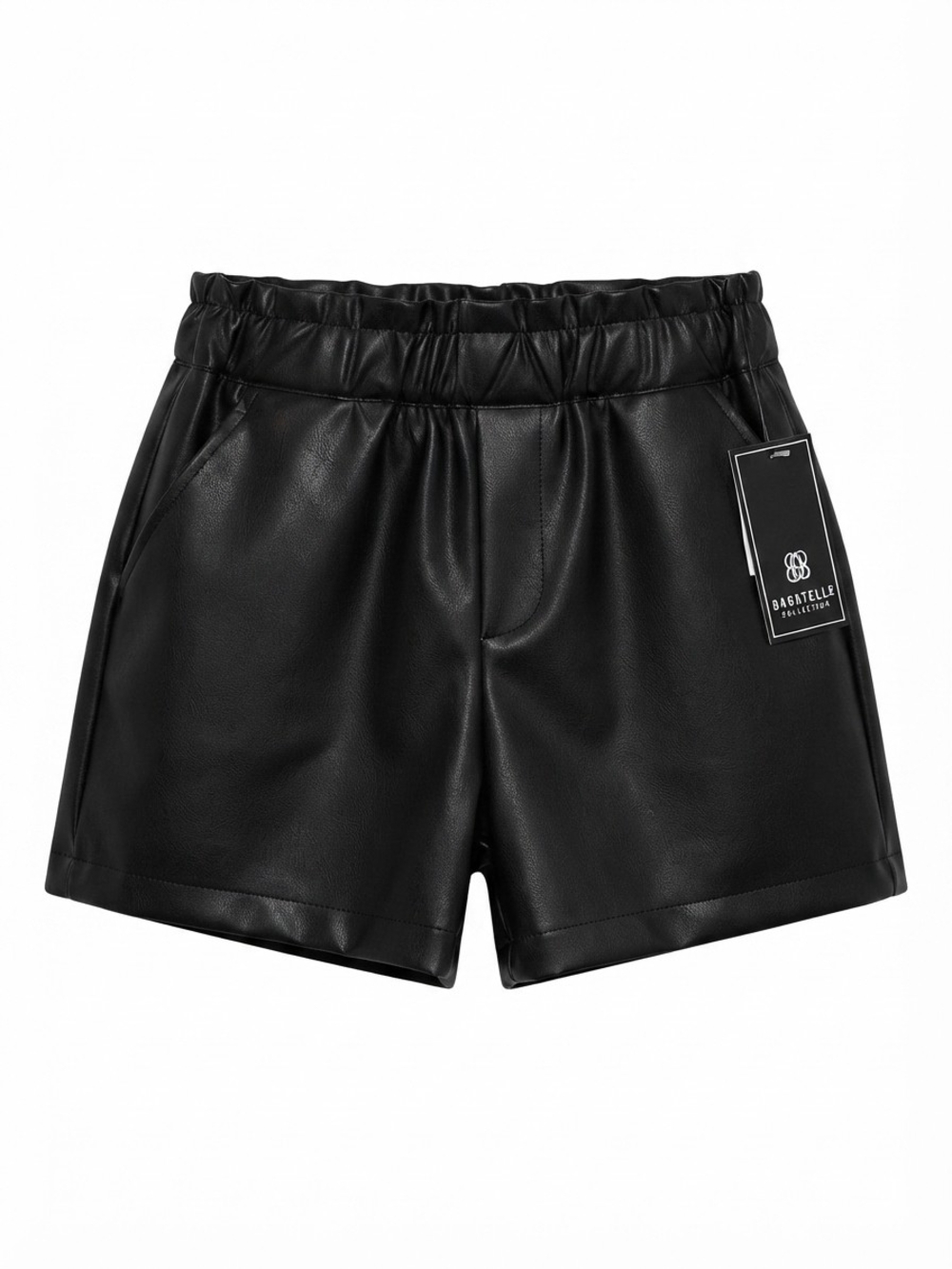 bagatelle Black Faux Leather High-Waist Elastic Shorts